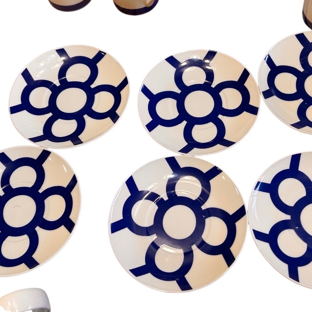 Vintage LBL Lubiana Poland Porcelain Coffee Set Mid Century Modern Blue Geometri - Picture 9 of 9